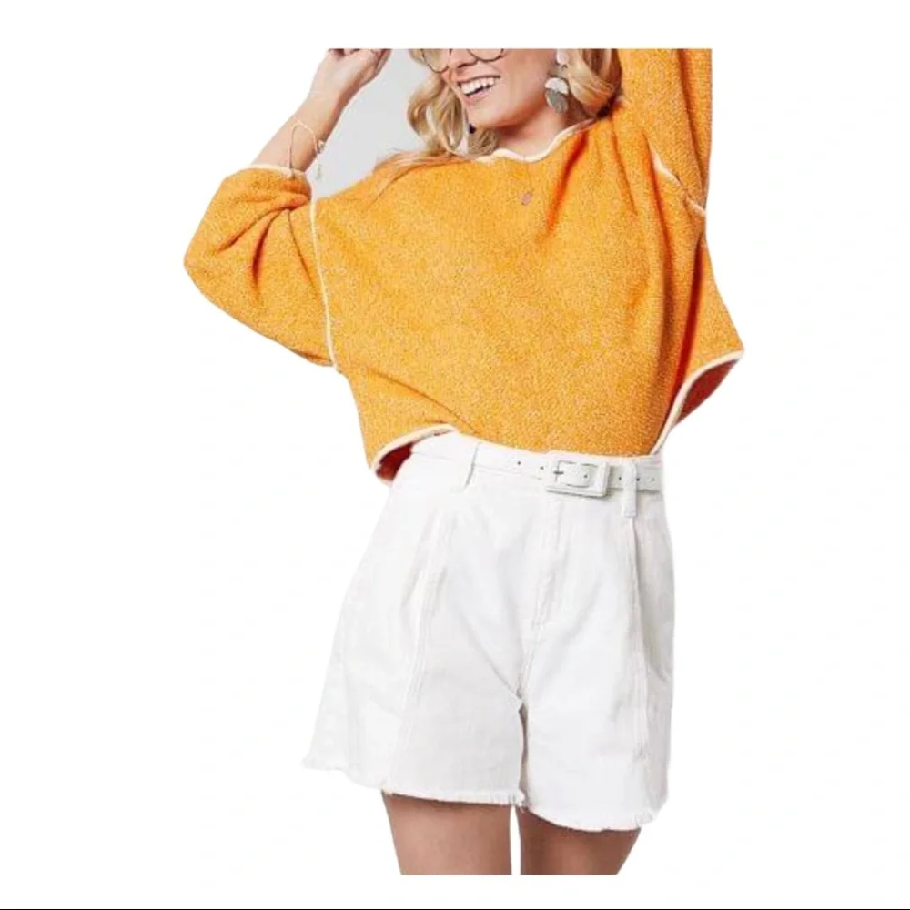 Free People Vibrant Orange‎ Scoop Neck Sweater XL